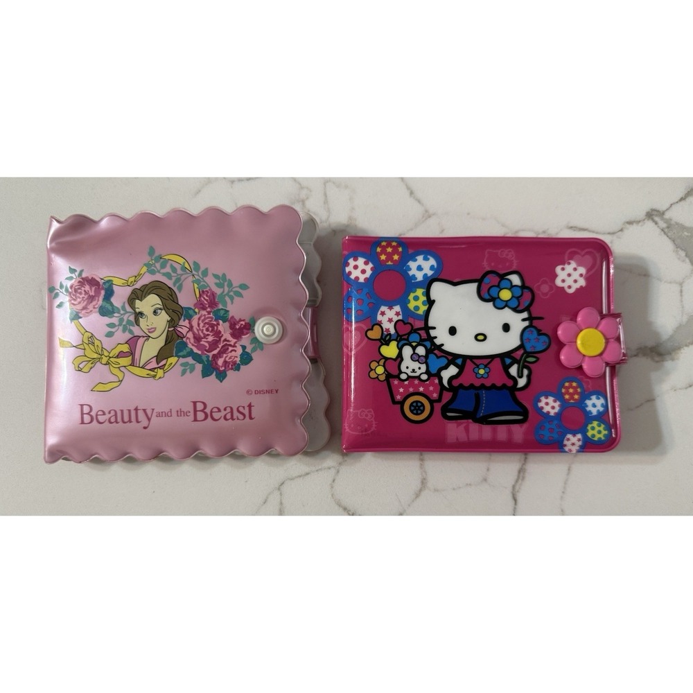 Lot Of 2 Vintage Sanrio Hello Kitty And Beauty And The Beast Vinyl Wallet Pink